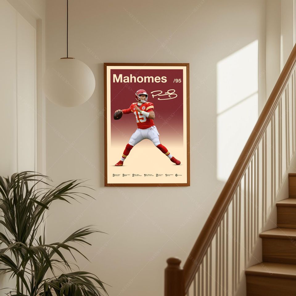 Patrick Mahomes Poster, football Poster, Motivational Poster, Mid Century Modern Art, Football Poster, Sports Poster, Bedroom Decor, Wall Art