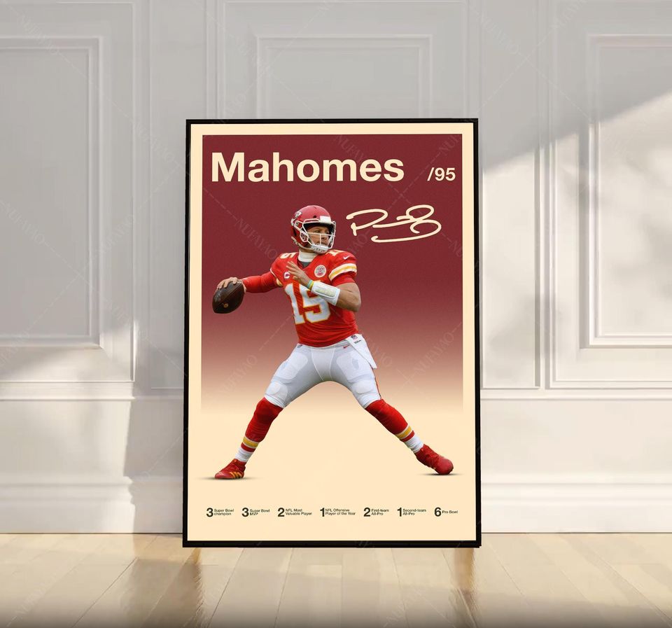 Patrick Mahomes Poster, football Poster, Motivational Poster, Mid Century Modern Art, Football Poster, Sports Poster, Bedroom Decor, Wall Art