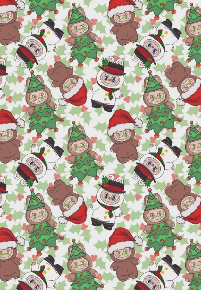 Cute Monsters Christmas Wrapping Paper - Cute Character Wrap - Labubu Wrap