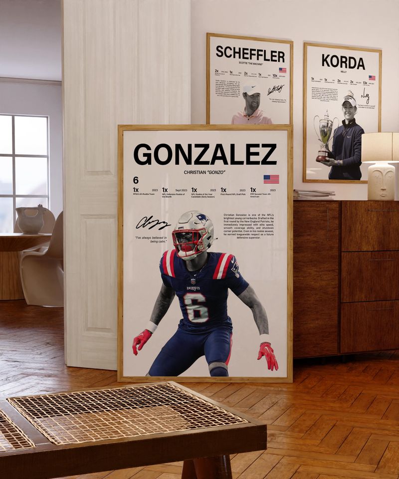 Christian Gonzalez Poster, New England Patriots Print, football Wall Art, Football Poster, Sports Decor, football Fans Gift, Sports Bedroom Art
