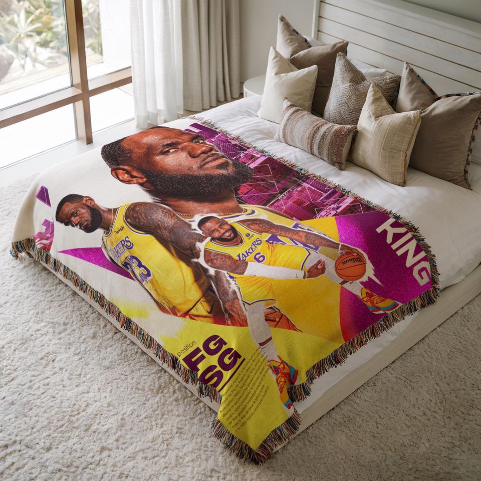 LeBron James Woven Blanket, Basketball Legend Blanket, Sports Fan Tapestry, Cozy Room Decor, Gift for Him, Game Night Blanket