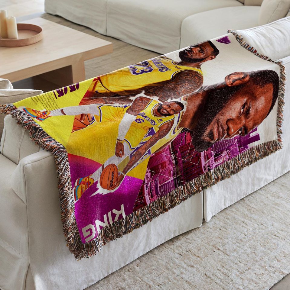 LeBron James Woven Blanket, Basketball Legend Blanket, Sports Fan Tapestry, Cozy Room Decor, Gift for Him, Game Night Blanket