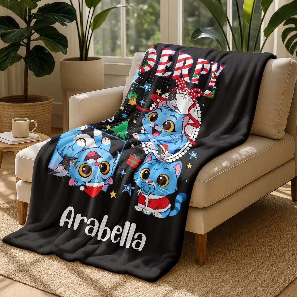 Personalized Christmas Derpy Tiger Fleece Blanket for Kids