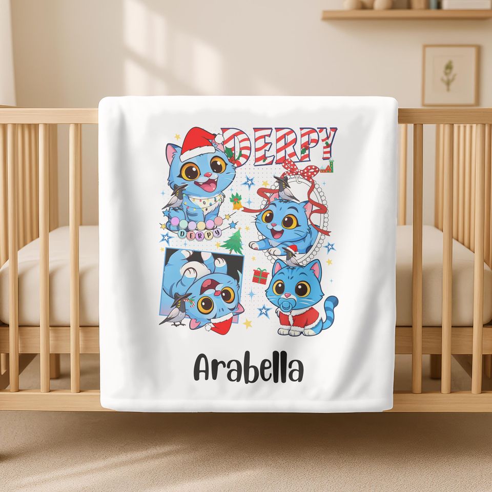 Personalized Christmas Derpy Tiger Fleece Blanket for Kids