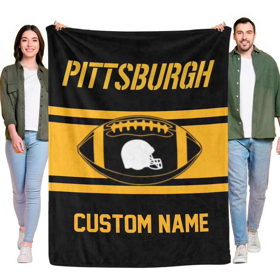Pittsburgh Steeler Football Blanket,Custom Name,Football Fan Gift