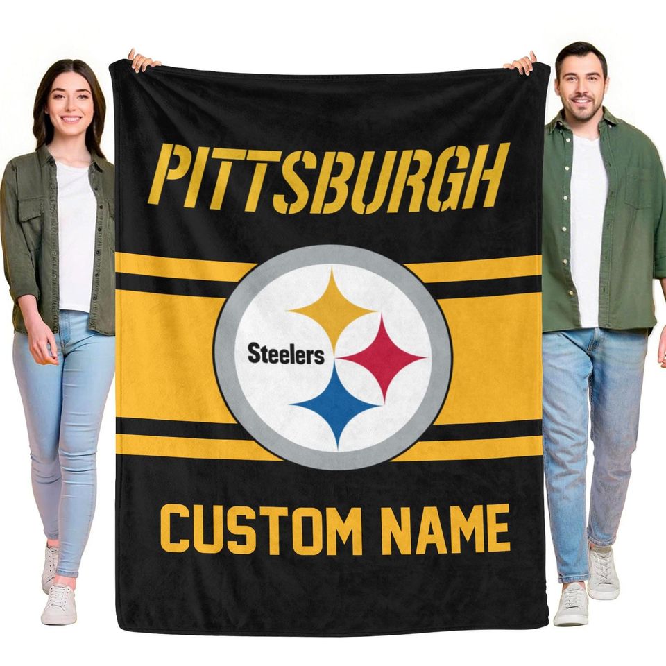 Pittsburgh Steeler Football Blanket,Custom Name,Football Fan Gift