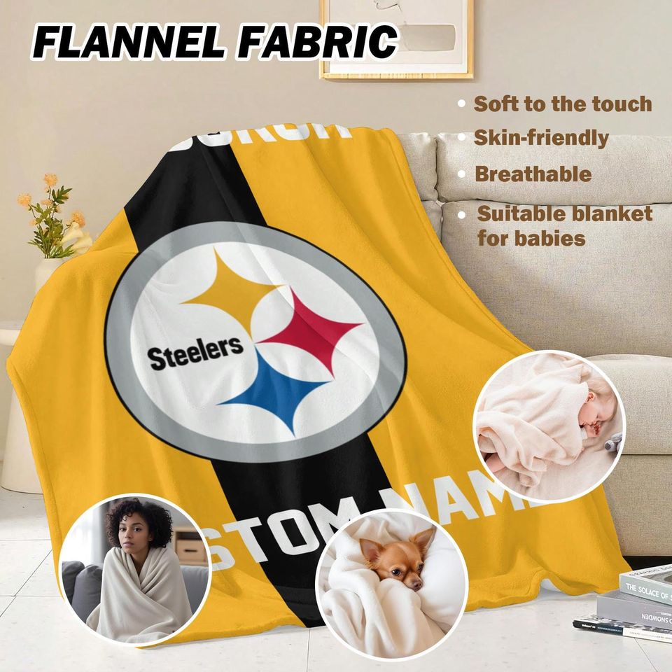 Pittsburgh Steeler Football Blanket,Custom Name,Football Fan Gift