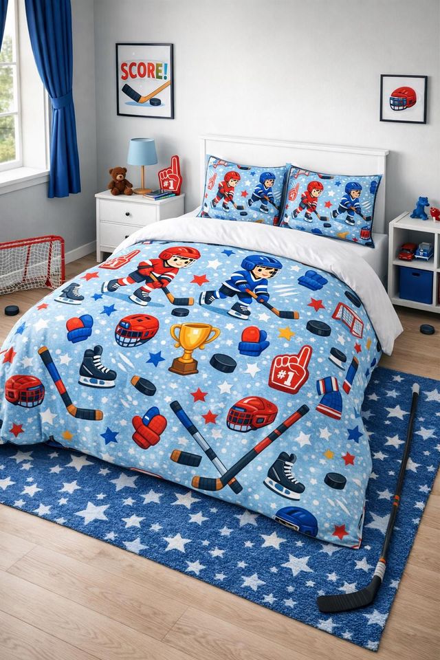Kids Hockey Pattern Quilt Cover Set