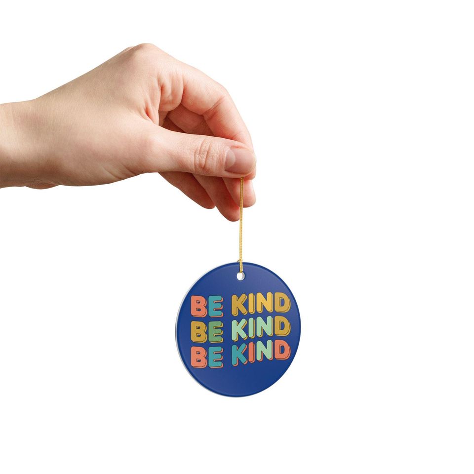 Be Kind Repeated Ceramic Ornament, 3 inch round, Teacher Life Present, Elementary Middle High School Graduation Appreciation Gift, Student