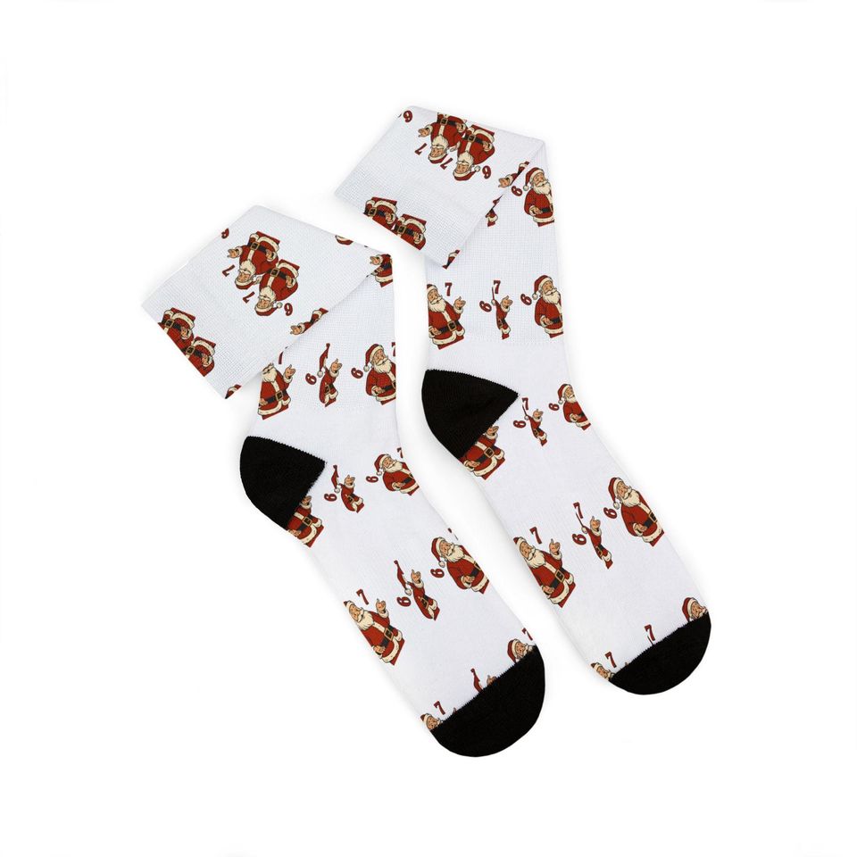 67 Santa Pattern Sublimation Socks | Christmas Holiday Novelty Socks