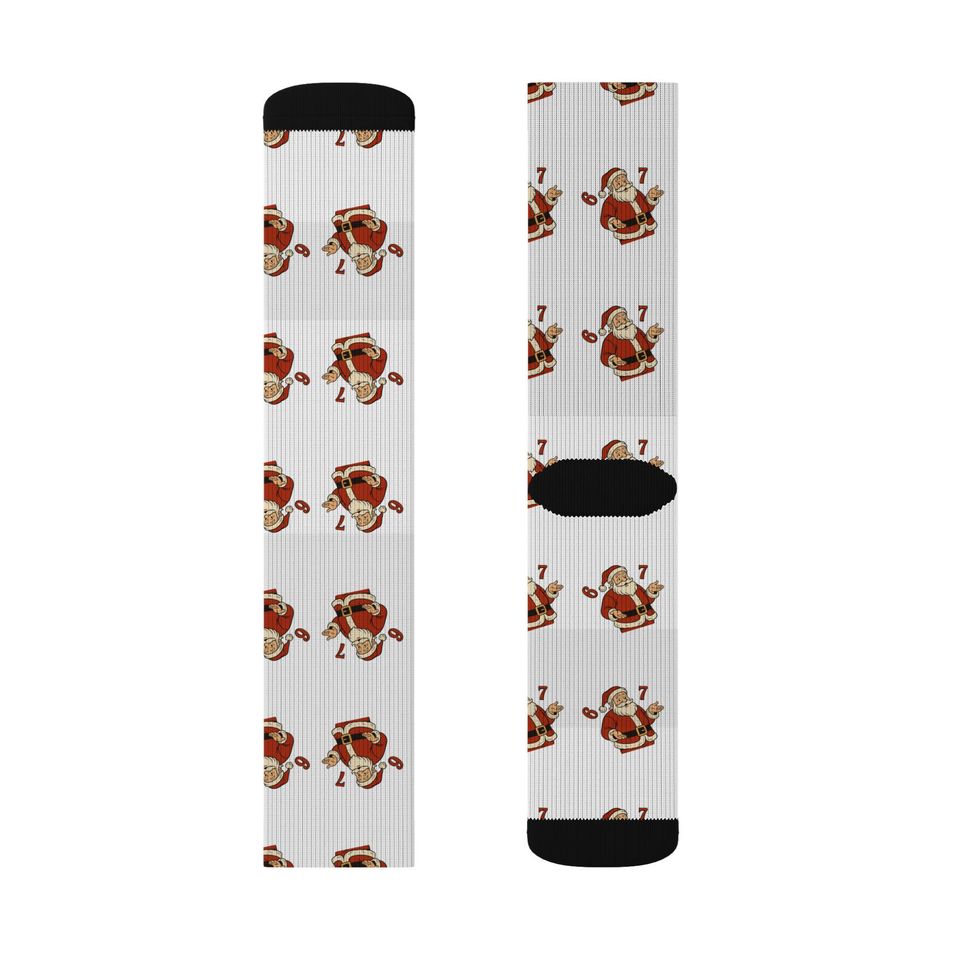67 Santa Pattern Sublimation Socks | Christmas Holiday Novelty Socks
