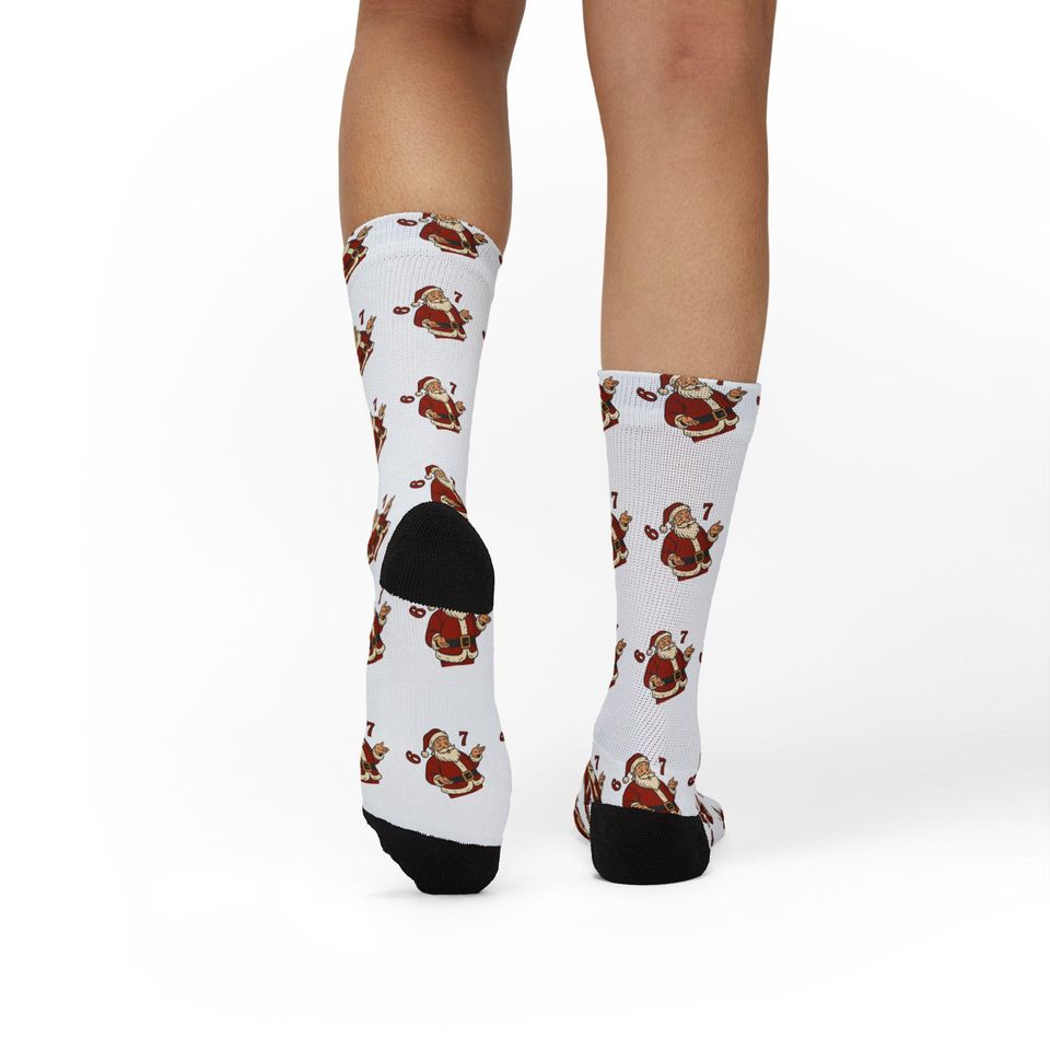 67 Santa Pattern Sublimation Socks | Christmas Holiday Novelty Socks