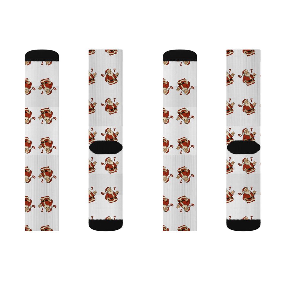 67 Santa Pattern Sublimation Socks | Christmas Holiday Novelty Socks
