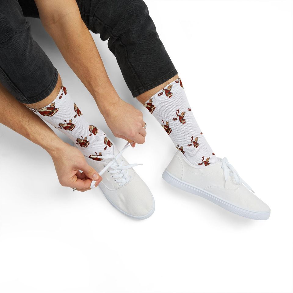 67 Santa Pattern Sublimation Socks | Christmas Holiday Novelty Socks