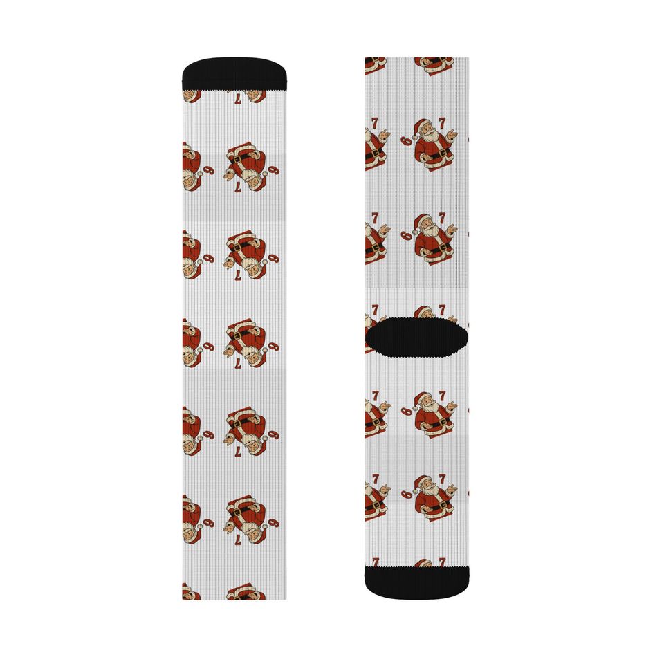67 Santa Pattern Sublimation Socks | Christmas Holiday Novelty Socks