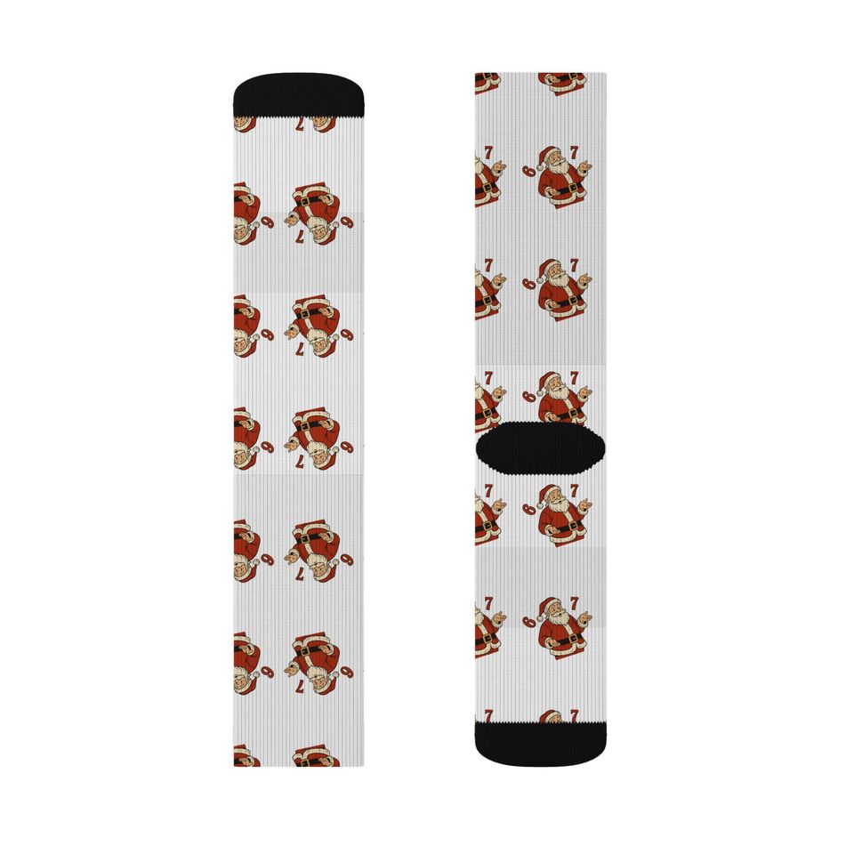 67 Santa Pattern Sublimation Socks | Christmas Holiday Novelty Socks