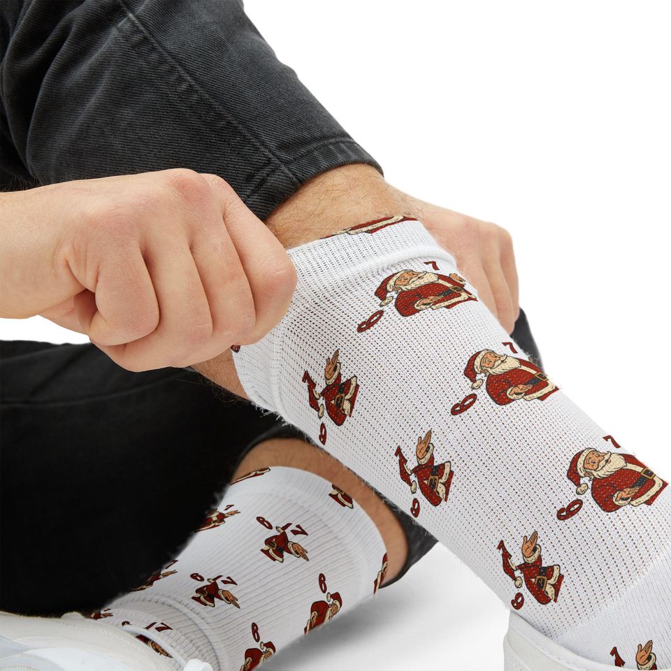 67 Santa Pattern Sublimation Socks | Christmas Holiday Novelty Socks
