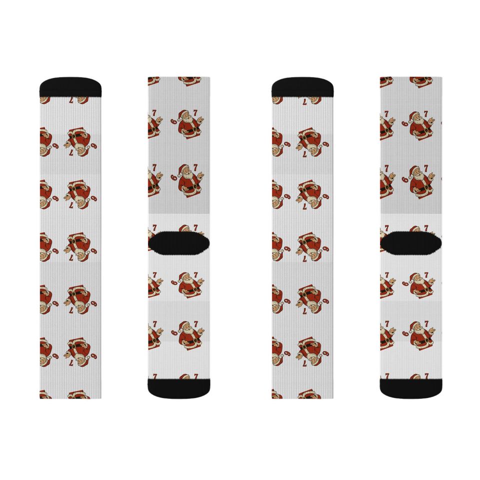 67 Santa Pattern Sublimation Socks | Christmas Holiday Novelty Socks