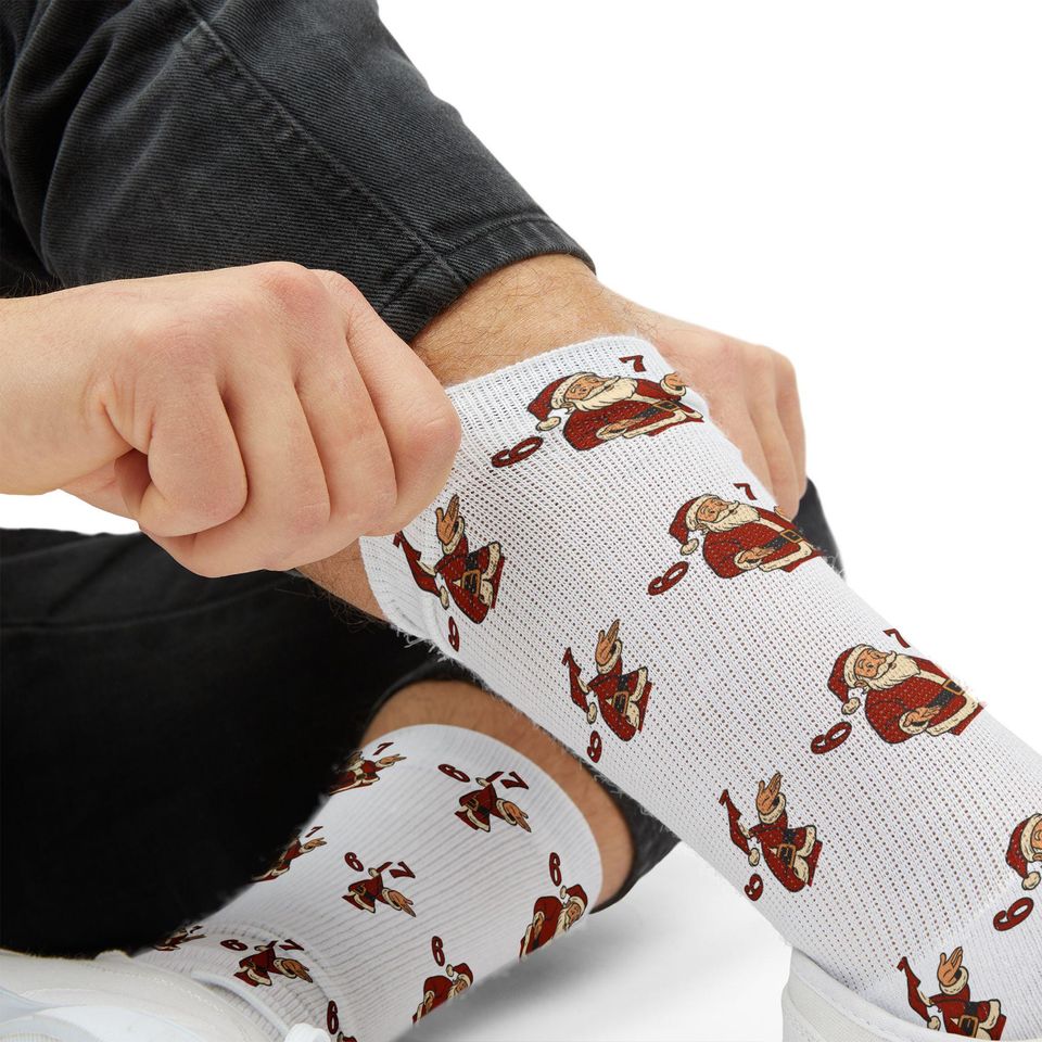 67 Santa Pattern Sublimation Socks | Christmas Holiday Novelty Socks