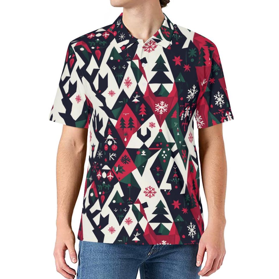 Nordic Christmas Polo Shirt: Abstract Festive Design