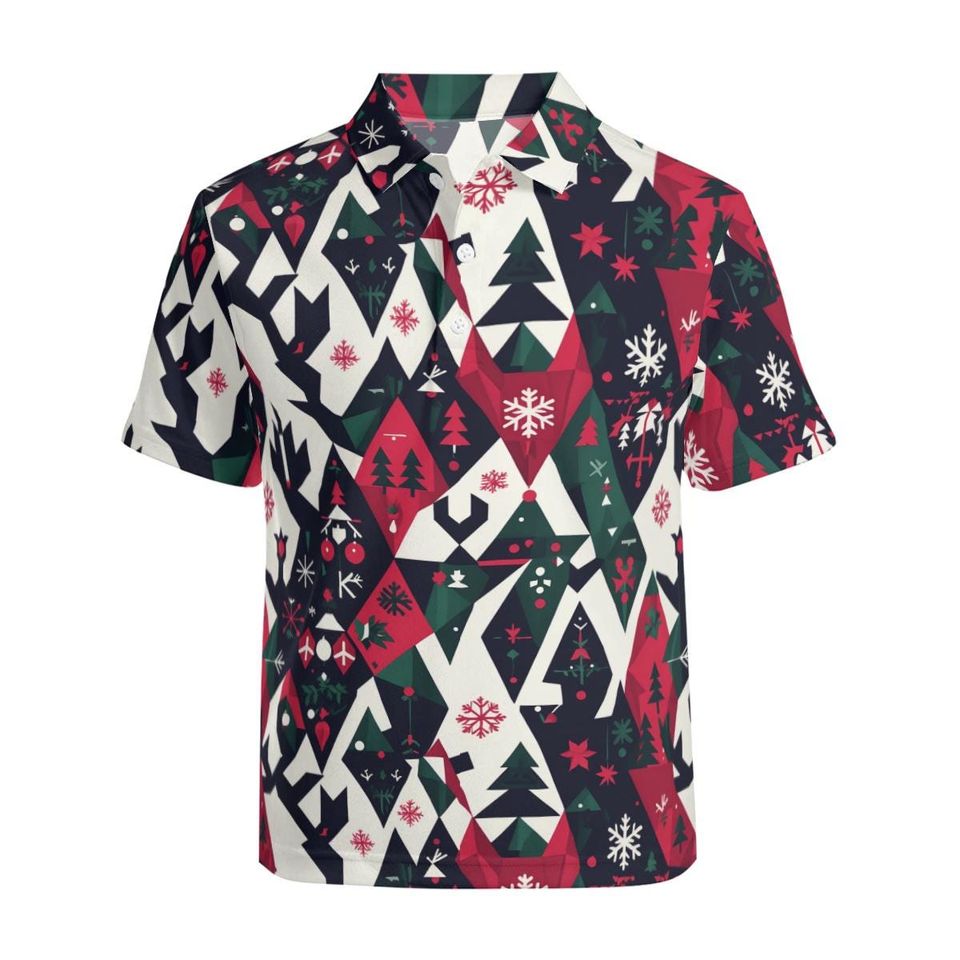 Nordic Christmas Polo Shirt: Abstract Festive Design