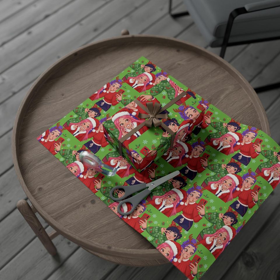 K-Pop Huntrix Festive Friends Christmas Gift Wrap: Eco-Friendly Holiday Wrapping Sheets
