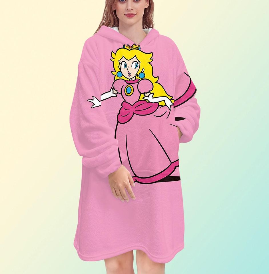 Super Mario - Princess Peach Blanket Hoodie, Blanket Hoodie for Men and Women