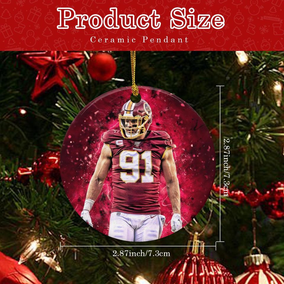 Washington Commanders #91 Player Double Sided Ceramic Ornament, football Fan Holiday Decor, Unique Football Gift for Team Supporters