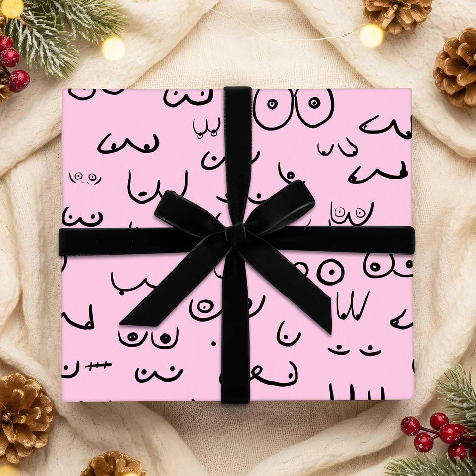 Pink Lady Wrapping Paper, Pink Lady Dark Meme Pattern Wrapping Funny Meme Gifts Paper, Trendy Christmas, Family Matching Christmas 2025