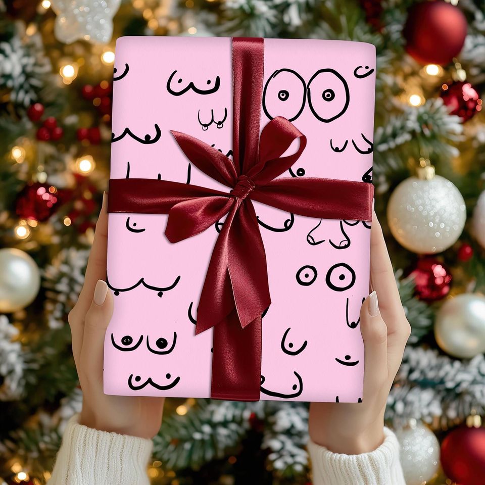 Pink Lady Wrapping Paper, Pink Lady Dark Meme Pattern Wrapping Funny Meme Gifts Paper, Trendy Christmas, Family Matching Christmas 2025