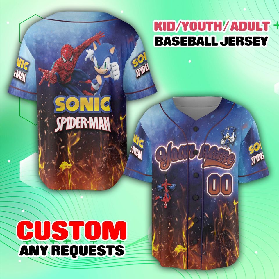 Custom Sonic and Spider Man Baseball Jersey, Personalized Gamer Jersey