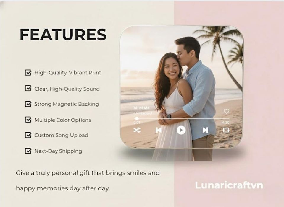 Personalized Photo Music Magnet, Custom Voicemail Gift