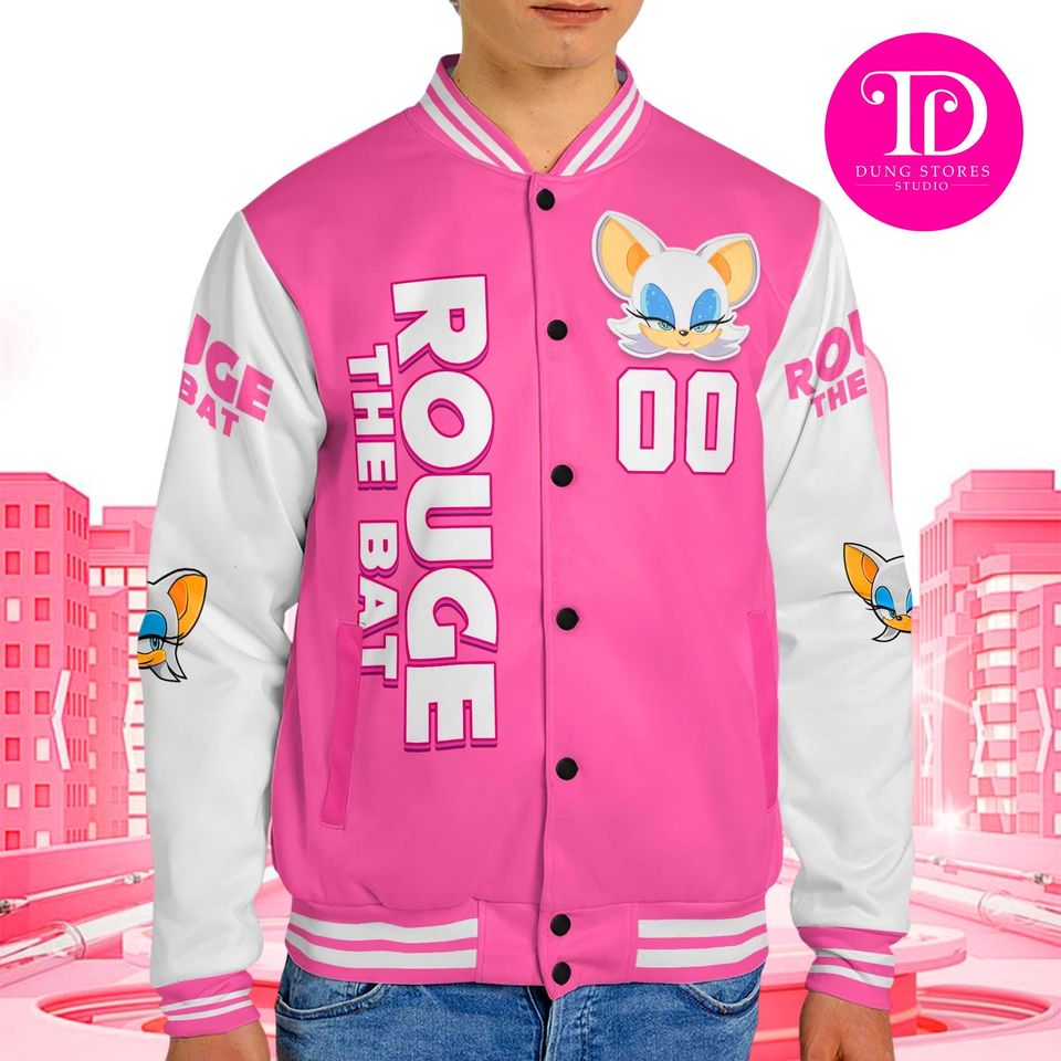 Personalized Rouge the Bat Baseball Jacket, Custom Sonic the Hedgehog Varsity Jacket, Kids Youth Adult Gamer Jacket, Anime Team Outfit