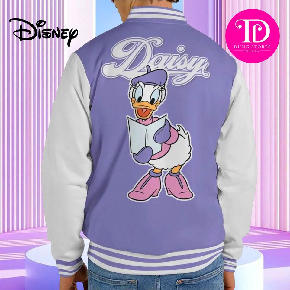 Custom Winter Daisy Varsity Jacket, Personalized Disney Jacket, Unisex Snap Button Windproof Jacket