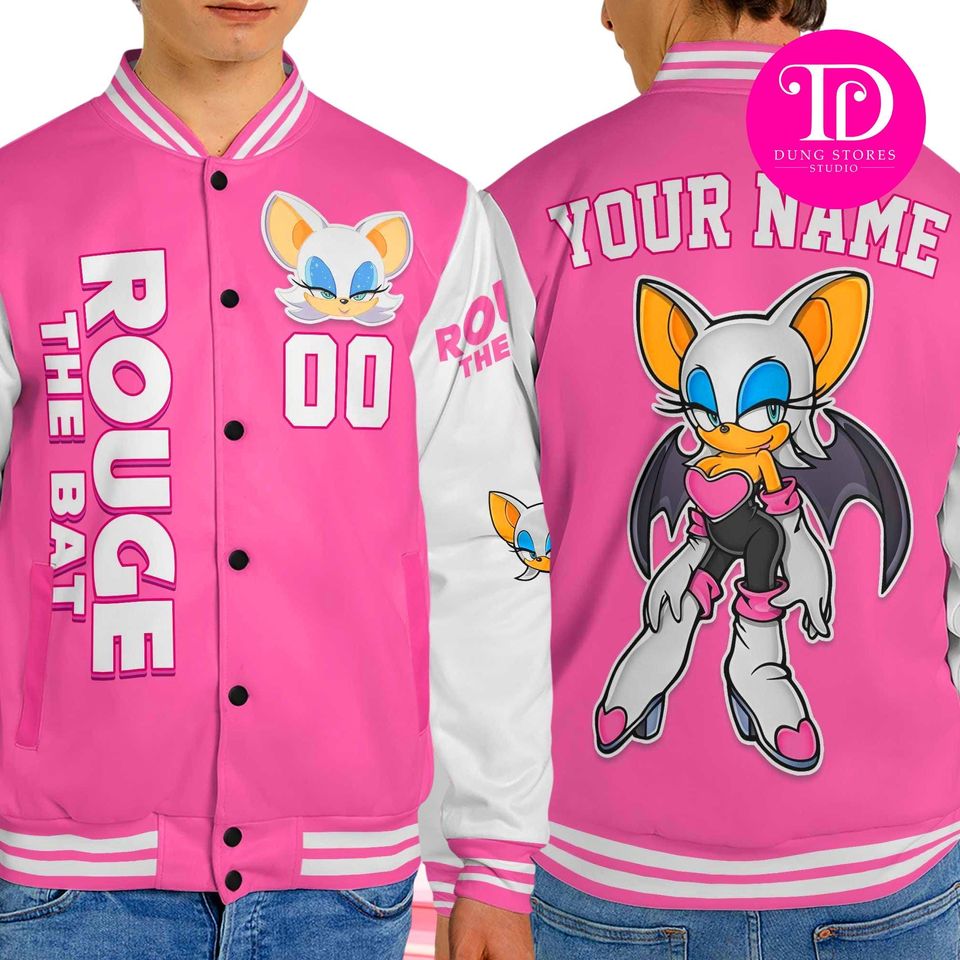 Personalized Rouge the Bat Baseball Jacket, Custom Sonic the Hedgehog Varsity Jacket, Kids Youth Adult Gamer Jacket, Anime Team Outfit