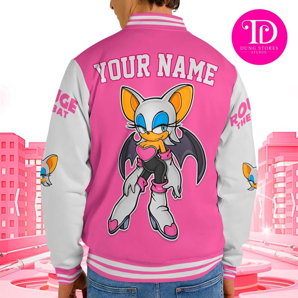 Personalized Rouge the Bat Baseball Jacket, Custom Sonic the Hedgehog Varsity Jacket, Kids Youth Adult Gamer Jacket, Anime Team Outfit