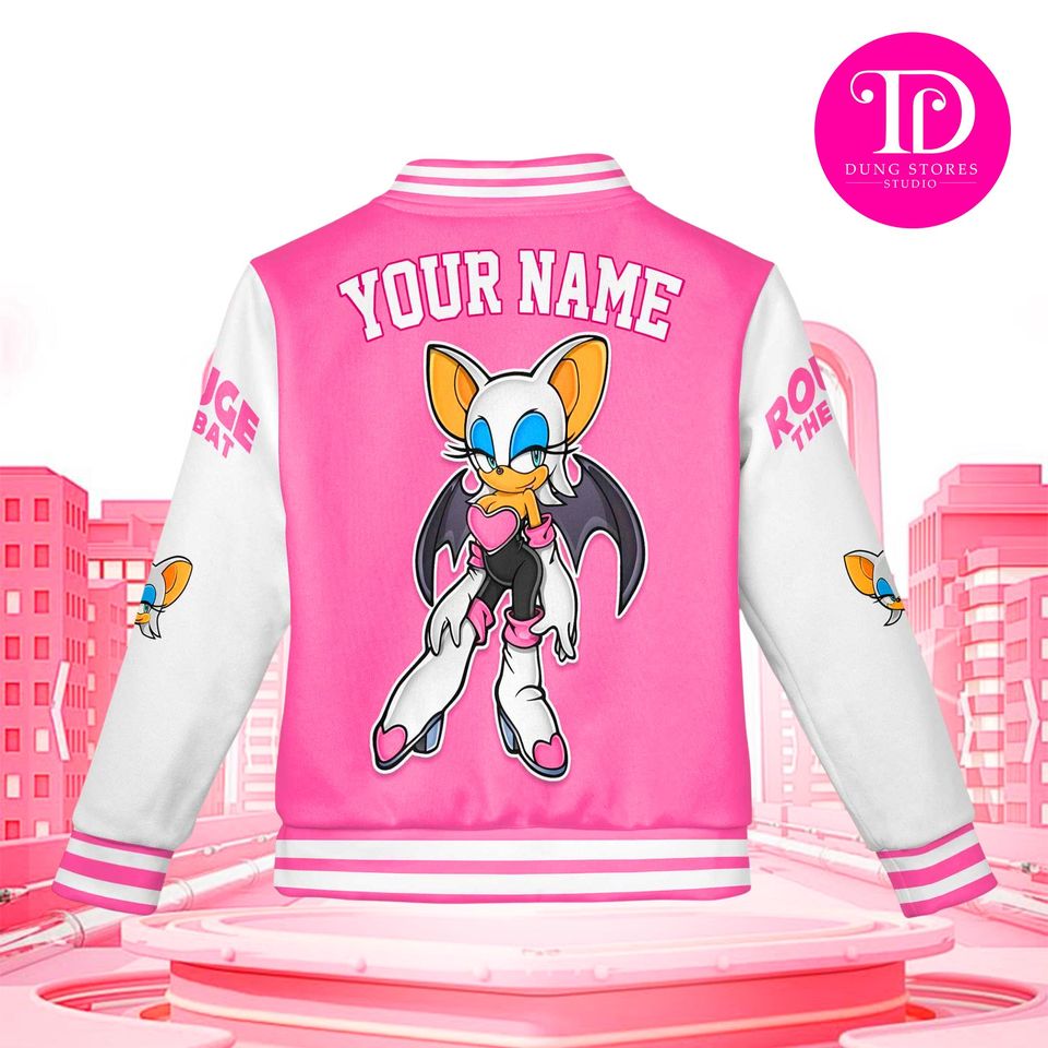Personalized Rouge the Bat Baseball Jacket, Custom Sonic the Hedgehog Varsity Jacket, Kids Youth Adult Gamer Jacket, Anime Team Outfit