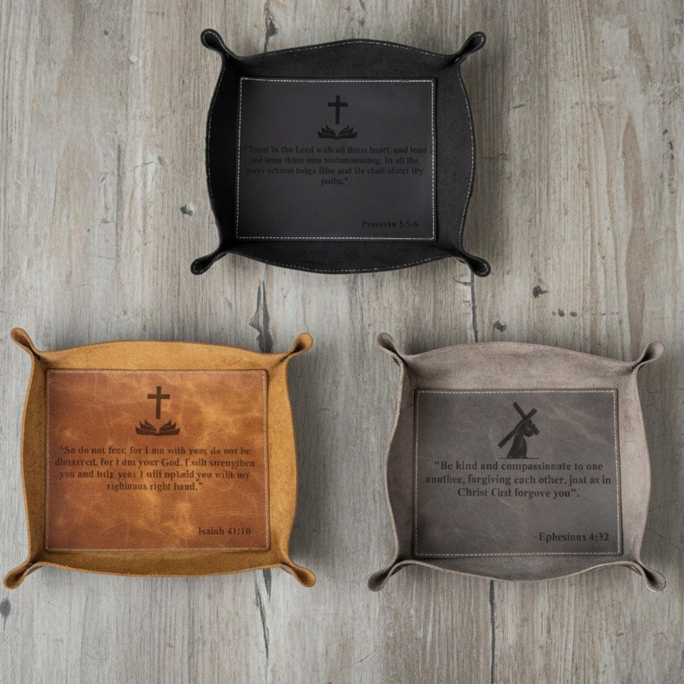 Religious Leather Catchall Tray: Christian Design