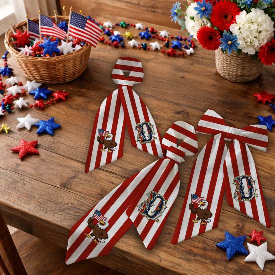 Patriotic Wreath Sash, 4th of July Door Wreath Bow, Personalized Initial Wreath Ribbon, American Flag Front Door Decor, Memorial Day Decor