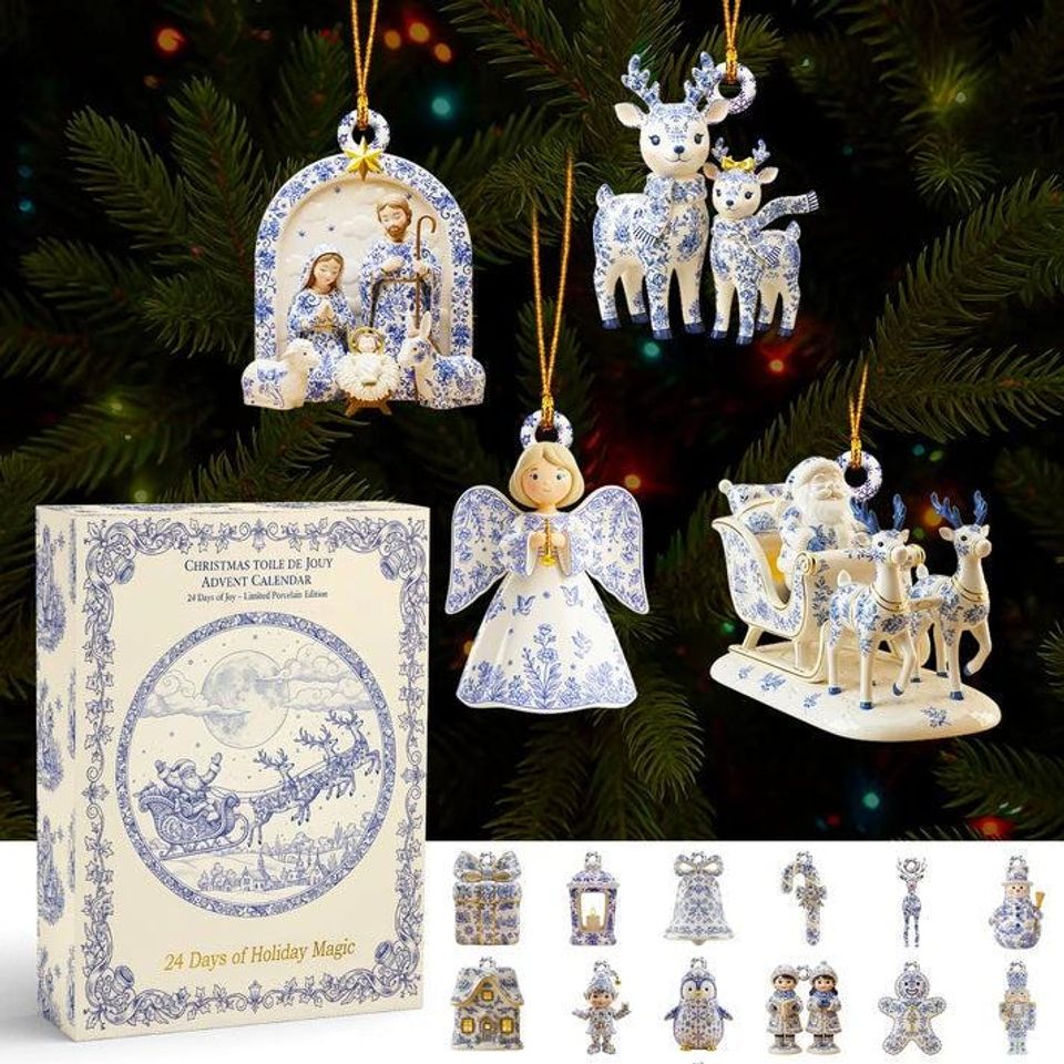 Christmas Toile De Jouy Christian Advent Calendar, Gift For Jesus Lover, Faith Based, Christian Home Decor, Christmas Countdown Calendar