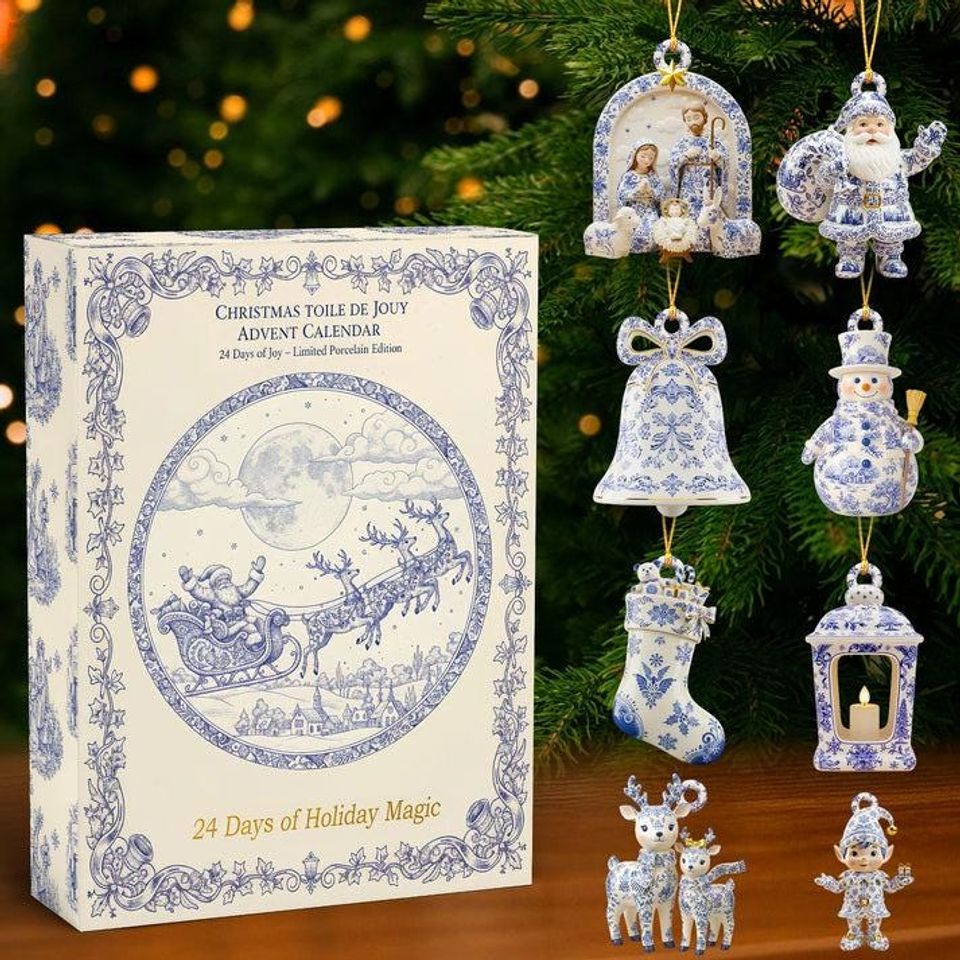 Christmas Toile De Jouy Christian Advent Calendar, Gift For Jesus Lover, Faith Based, Christian Home Decor, Christmas Countdown Calendar