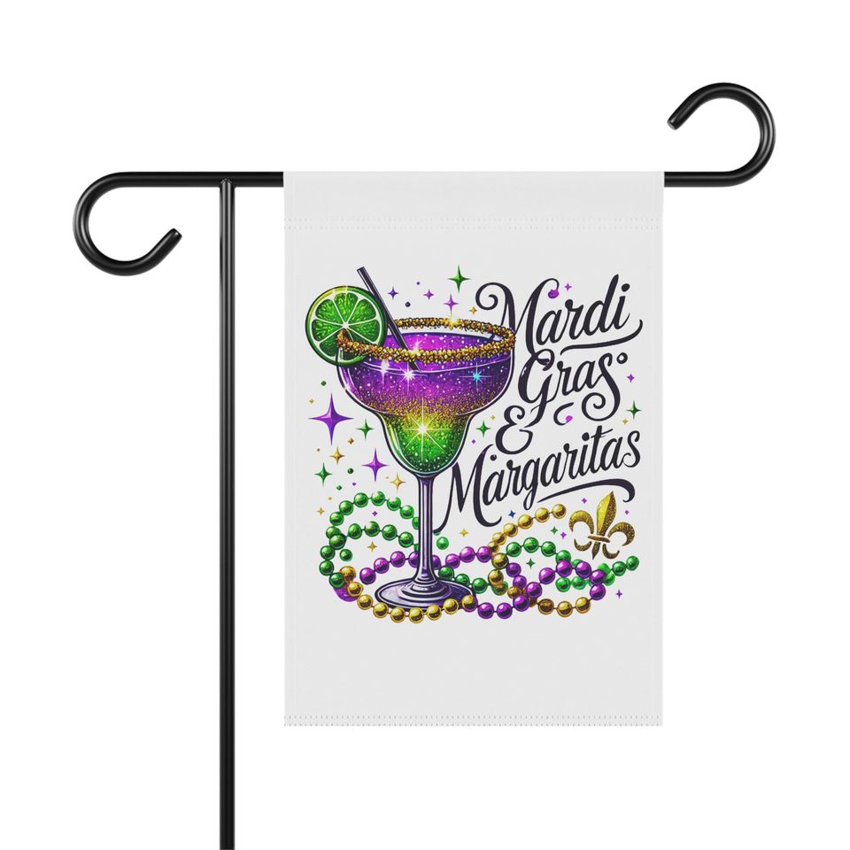 Mardi Gras Margaritas Garden Flag, House Banner with Beads and Fleur-de-Lis