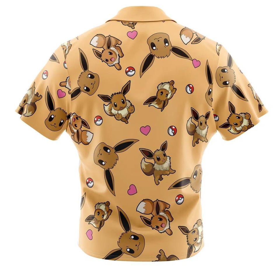 Eevee Pattern Hawaiian Shirt Unisex Summer Vacation Beach Casual Button Up