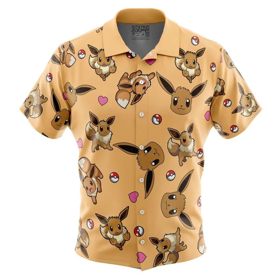 Eevee Pattern Hawaiian Shirt Unisex Summer Vacation Beach Casual Button Up