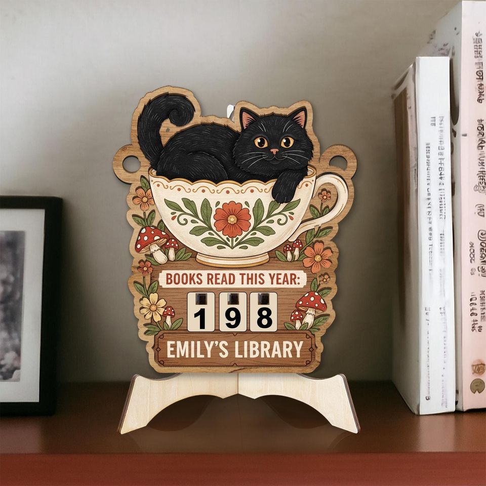 Custom Cat Book Tracker Sign - Personalized Cozy Library Decor for Cat Lovers