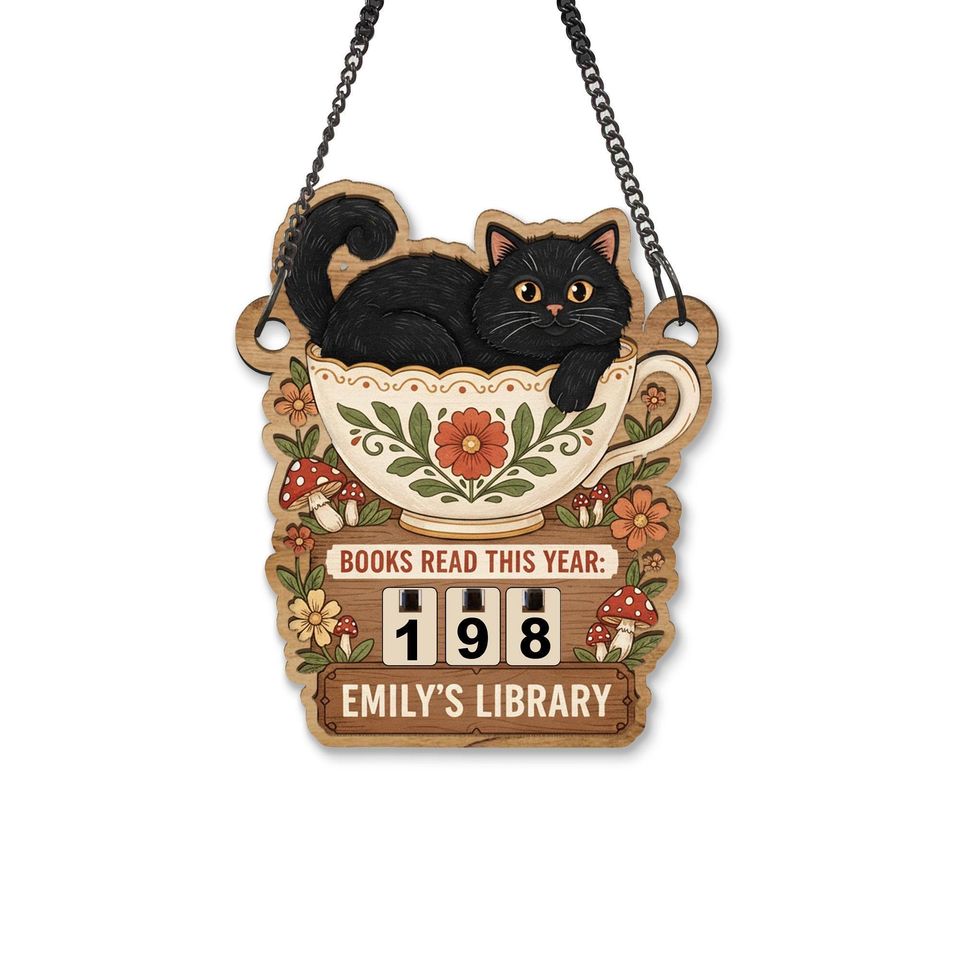 Custom Cat Book Tracker Sign - Personalized Cozy Library Decor for Cat Lovers