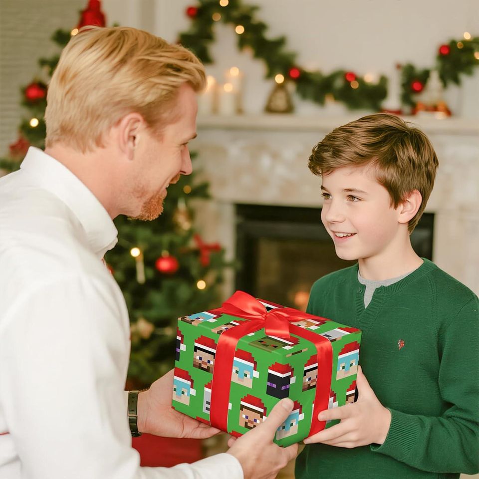 Minecraft Christmas Pixel Wrapping Paper Roll for Boys