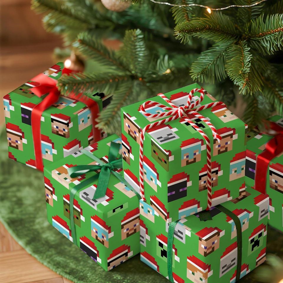 Minecraft Christmas Pixel Wrapping Paper Roll for Boys