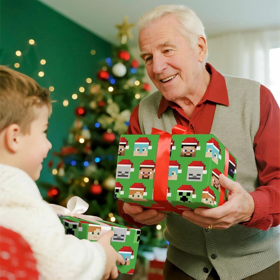 Minecraft Christmas Pixel Wrapping Paper Roll for Boys