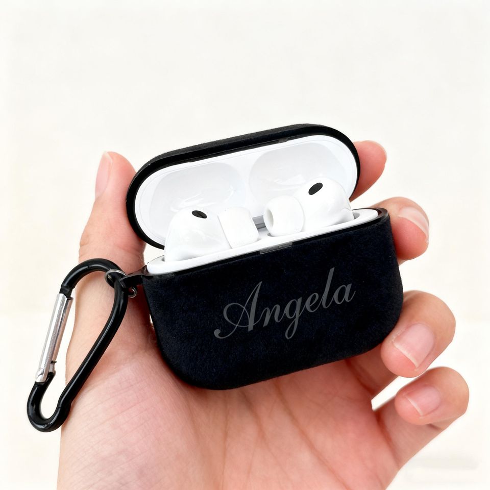 Personalized Engraved Frosted Leather AirPods Case, Protective Cover with Clip, Laser-Customized Headphone Case